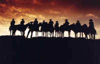 [photo: Dodge City Cowboys on the Range metal statue, Dodge City, KS]